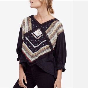 FREE PEOPLE Prairie Days Tee Top Black Short Sleeve
